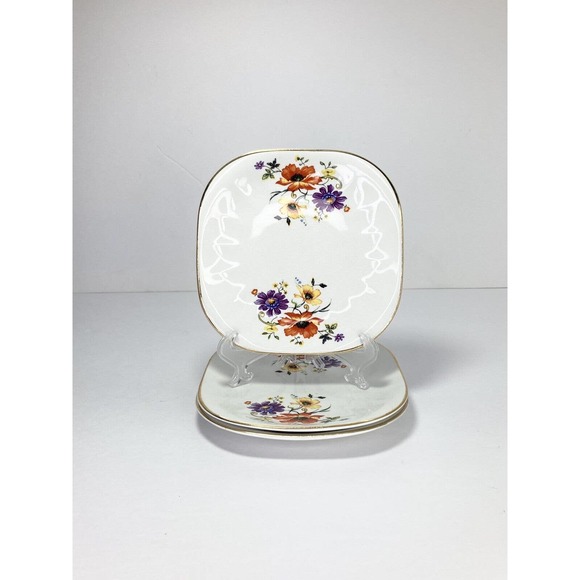 Limoges 3 Vintage Porcelain Square Gold Rimmed Dessert/Accent Plates, 6 3/8” USA - Picture 1 of 4